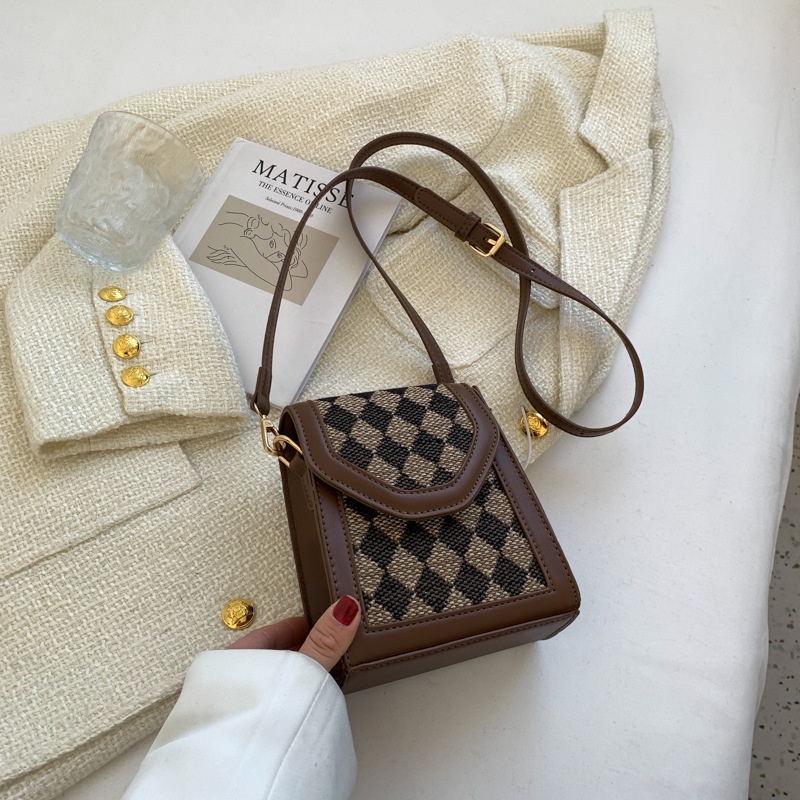 Túi đeo chéo IELGY đựng điện thoại họa tiết hình thoi nhỏ/ da báo đa năng cho nữ