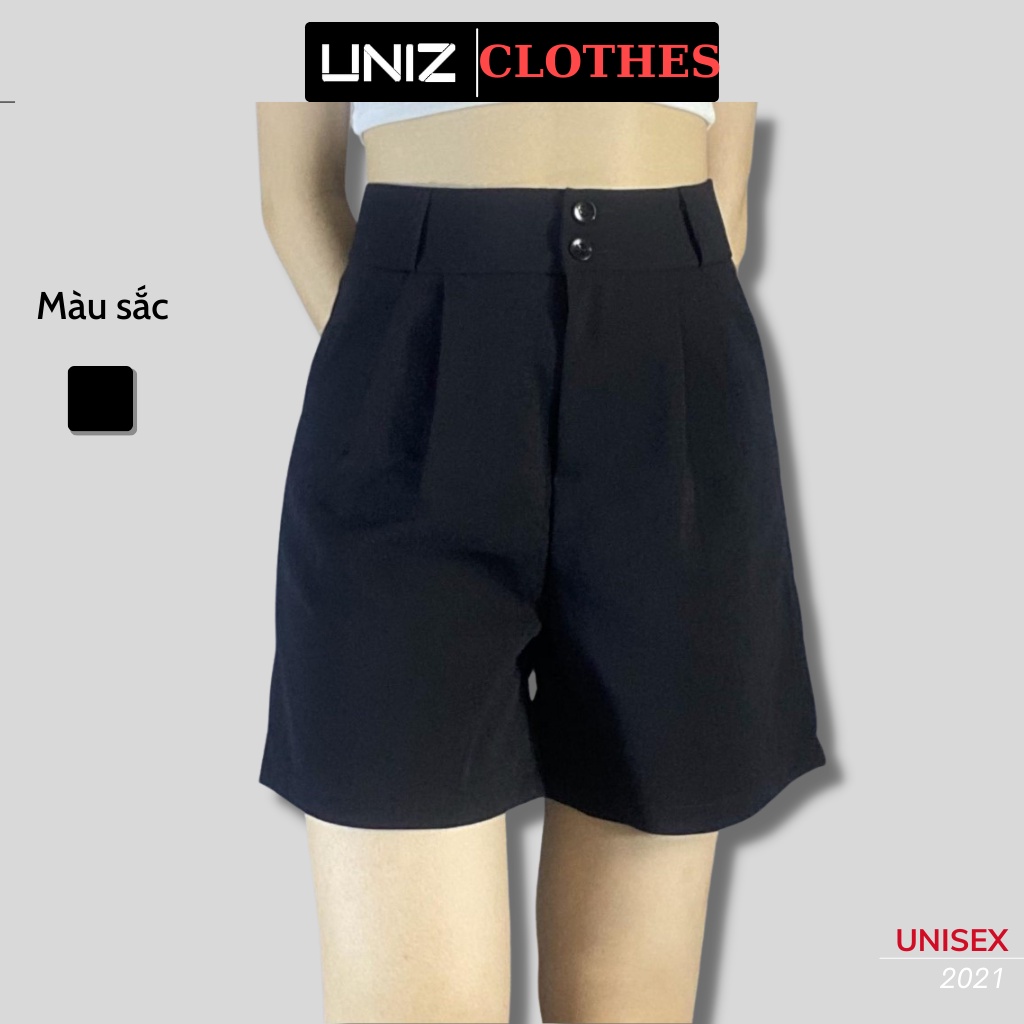 Quần Short Nữ UNIZ  Q2088 (Màu Đen), Dáng Ngắn, Teen, Cạp Cao, Bản To, Form Rộng, Vải Tuyết Mưa, Mềm Mịn, Không Bai