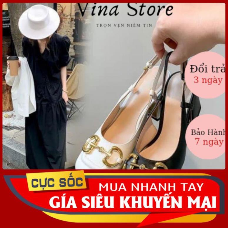 Giày Cao Gót Nữ 7P Mũi Vuông Đế Vuông có 2 màu Đen Trắng hàng VNXK [LÙI 1 SIZE]  - MÃ VNST0046 New