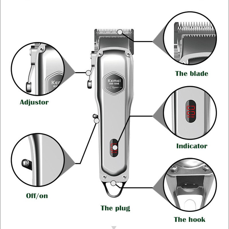 Tông đơ cắt tóc hớt tóc chuyên nghiệp Kemei KM-1998 Tăng đơ cắt tóc không dây chuyên fade cho Salon tóc chuyên nghiệp