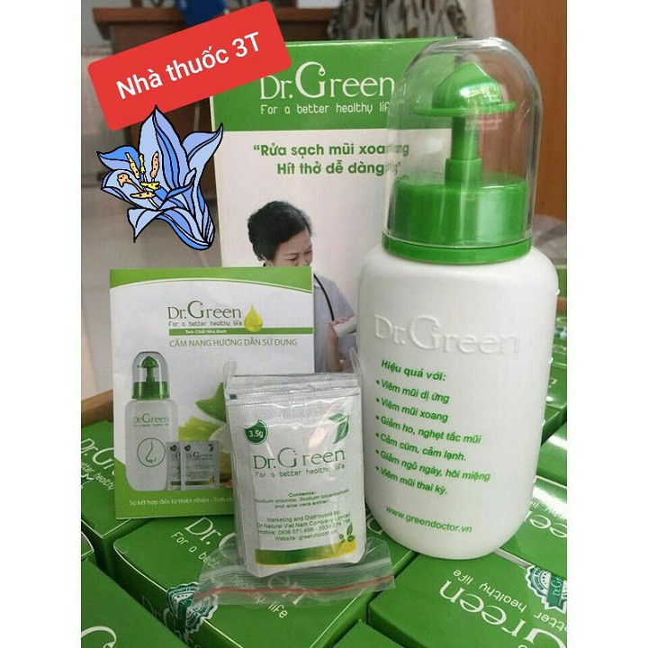 Bình rửa mũi Dr.Green tặng kèm 10 gói rửa mũi muối biển nha đam. | BigBuy360 - bigbuy360.vn