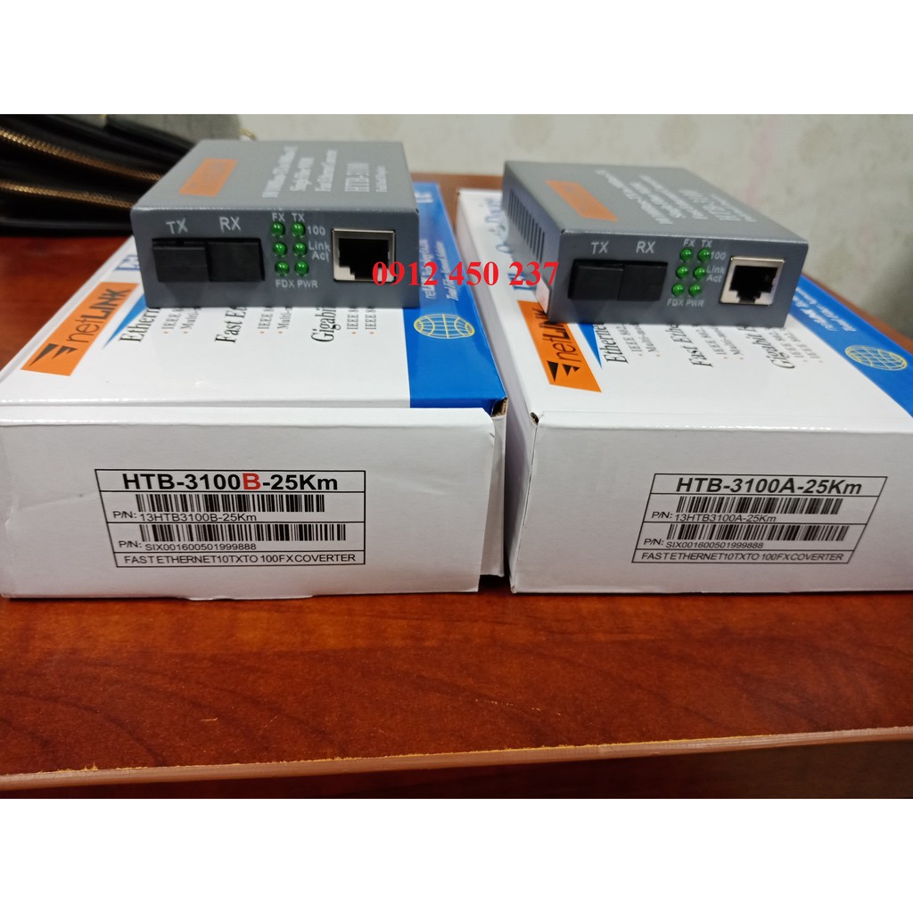 Converter quang 100MB Netlink,1 sợi quang 25Km Single mode HTB-3100 AB. BH 12 tháng