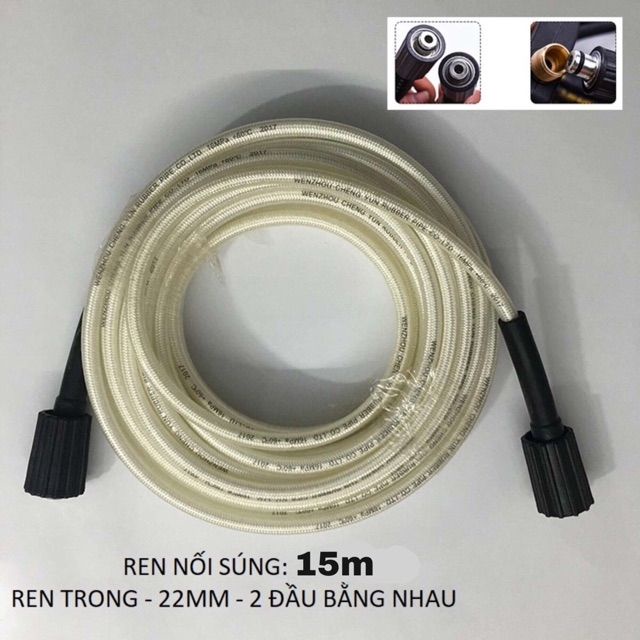 [ TẶNG KHỚP NỐI ĐỒNG] Dây Xịt Rửa Xe 10m 15m 20m Áp Lực Cao 3 Lớp 2 đầu Ren To 22mm