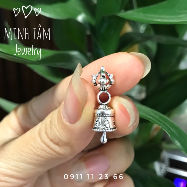 Charm chuỳ kim cang chuông khắc chú bạc Thái S925-Minh Tâm Jewelry