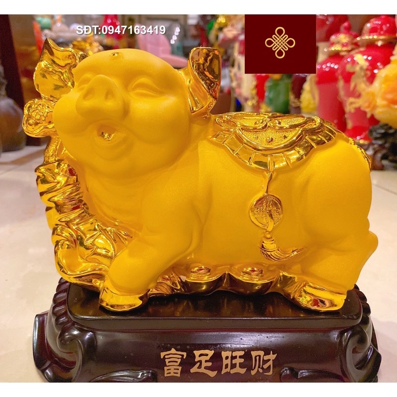 Tượng Heo phong thuỷ màu vàng bóng/kim sa