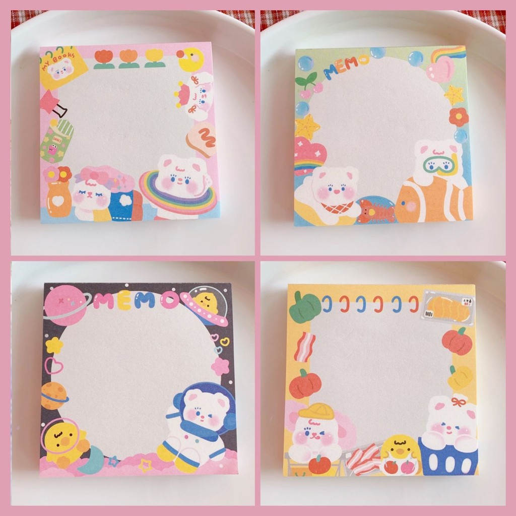 GIẤY NOTE VUÔNG KAWAII SIÊU XINH (4 MẪU)