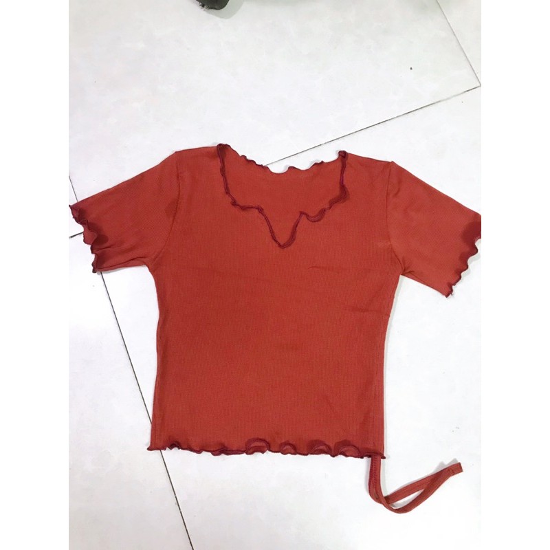 ÁO CROPTOP TAY NGĂN GÂN ÔM BODY CỔ V CUỐN BIÊN