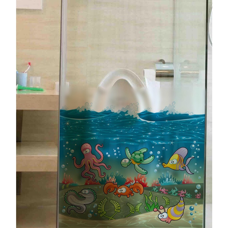 Decal dán kính cao cấp - Những người bạn dưới biển hài hước ( 60x58cm )