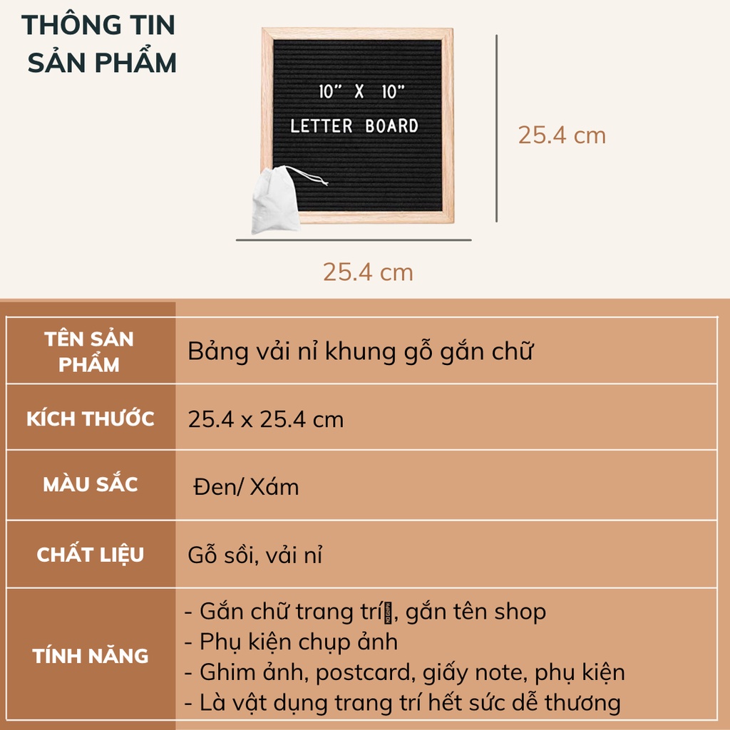 Bảng vải nỉ khung gỗ gắn chữ trang trí nhà cửa đám tiệc DECOSA (tặng 2 bộ chữ, túi vải, đế gỗ)