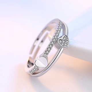 Nhẫn Bạc nữ đính đá trái tim đôi DanKo153