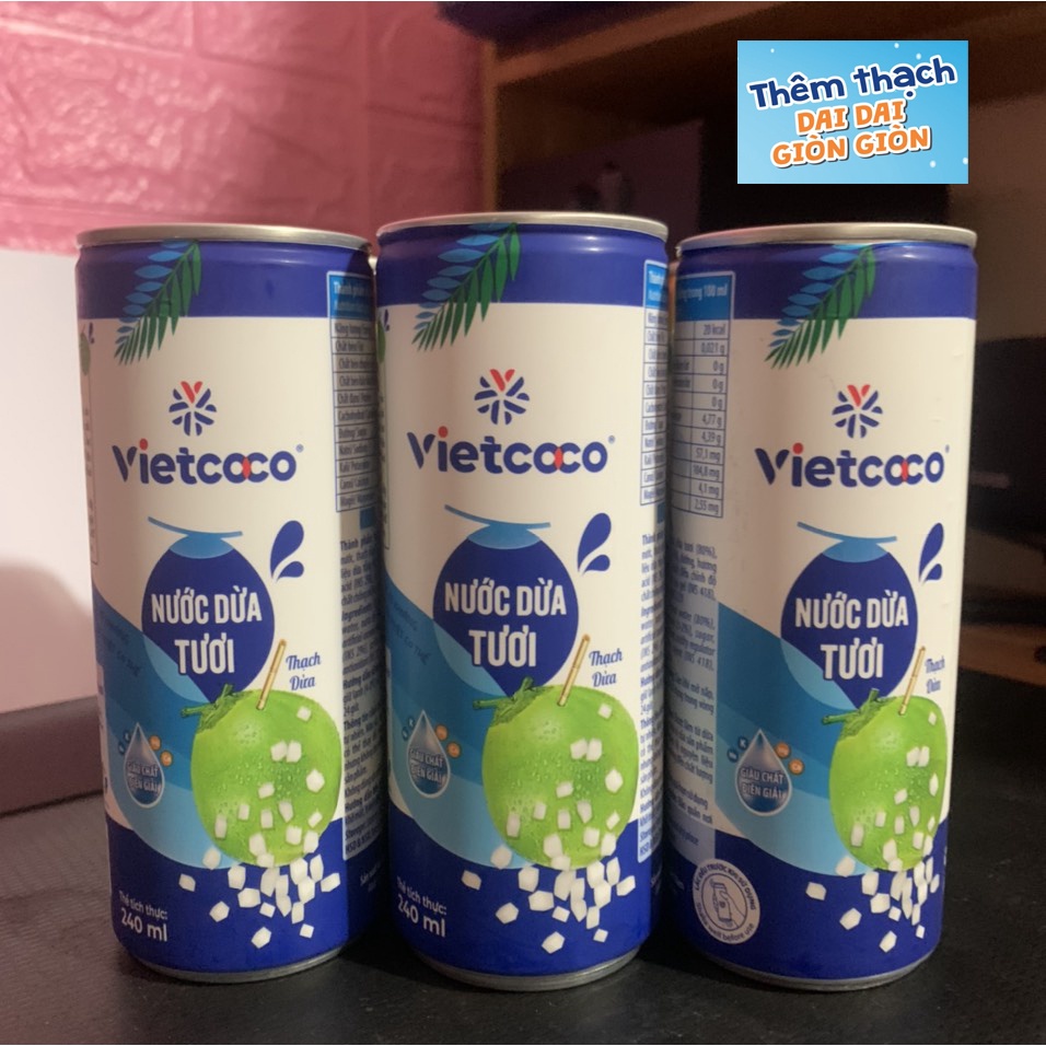 (Combo 10 lon  tặng 2 lon)-Nước Dừa Vietcoco -  240ml/Lon (Có Thạch Dừa  Dai Dai - Dòn Dòn ngon tuyệt) HÀNG VIỆT NAM CLC