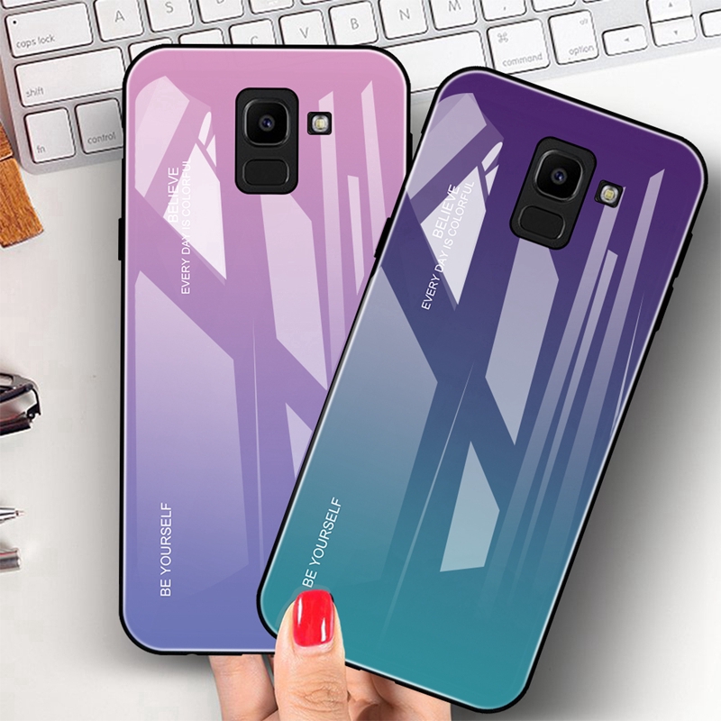 Ốp lưng mặt kính viền mềm thiết kế màu gradient dành cho Samsung Note 8 9 J8 J4 J6 Plus | BigBuy360 - bigbuy360.vn