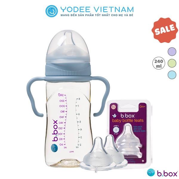 Combo bình sữa B.Box PPSU 240ml + set tay cầm + set núm ti