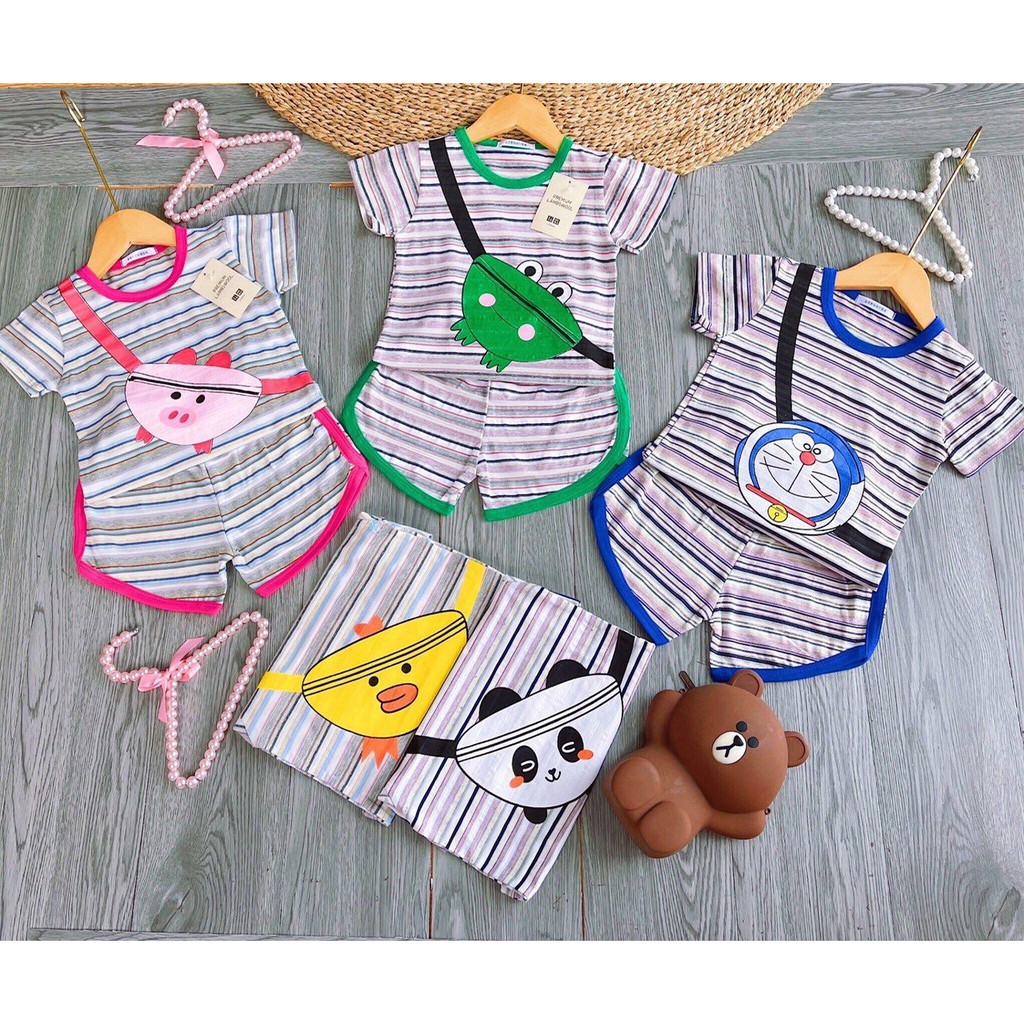 Bộ kẻ thun cotton in họa tiết cho bé trai, bé gái