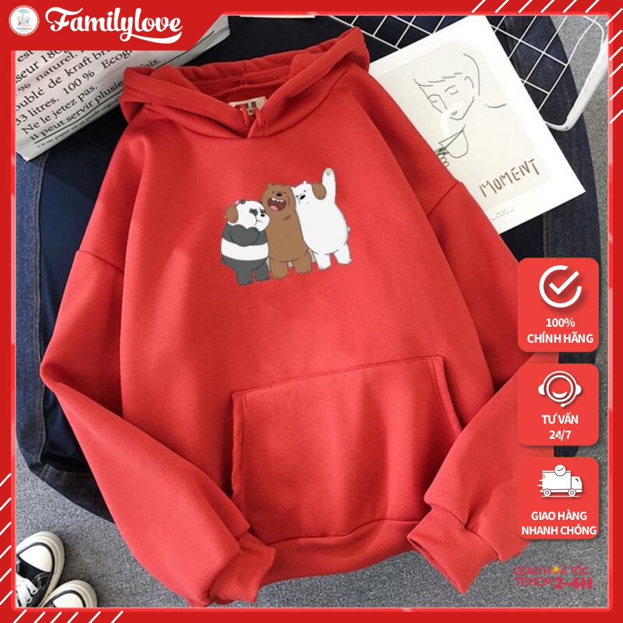 Áo Hoodie Nữ form rộng Cotton Nỉ da cá (Kèm hình thật chất áo có Logo Thương hiệu) 3 chú Gấu BEAR giơ tay