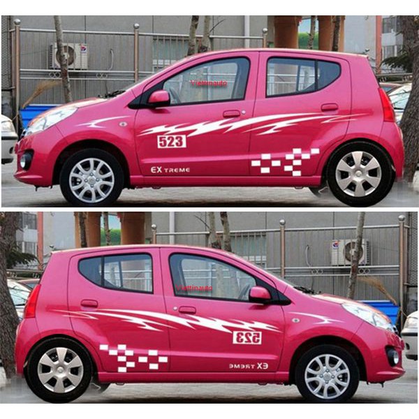 Decal dán sườn  Tem dán sườn  trang trí xe Kia morning Huyndai I10 Matiz Spark