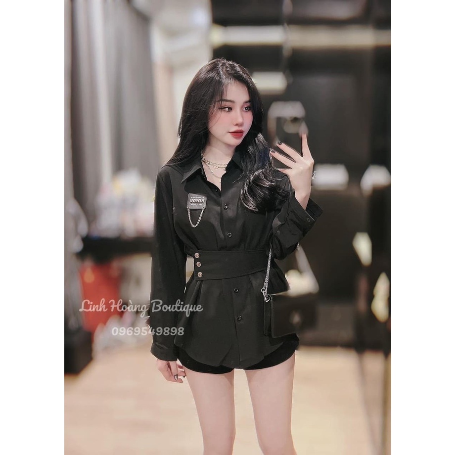 Áo Sơ Mi Nữ Dáng Dài Xòe ZARA Có Đai Eo Thời Trang Phong Cách Hàn Quốc