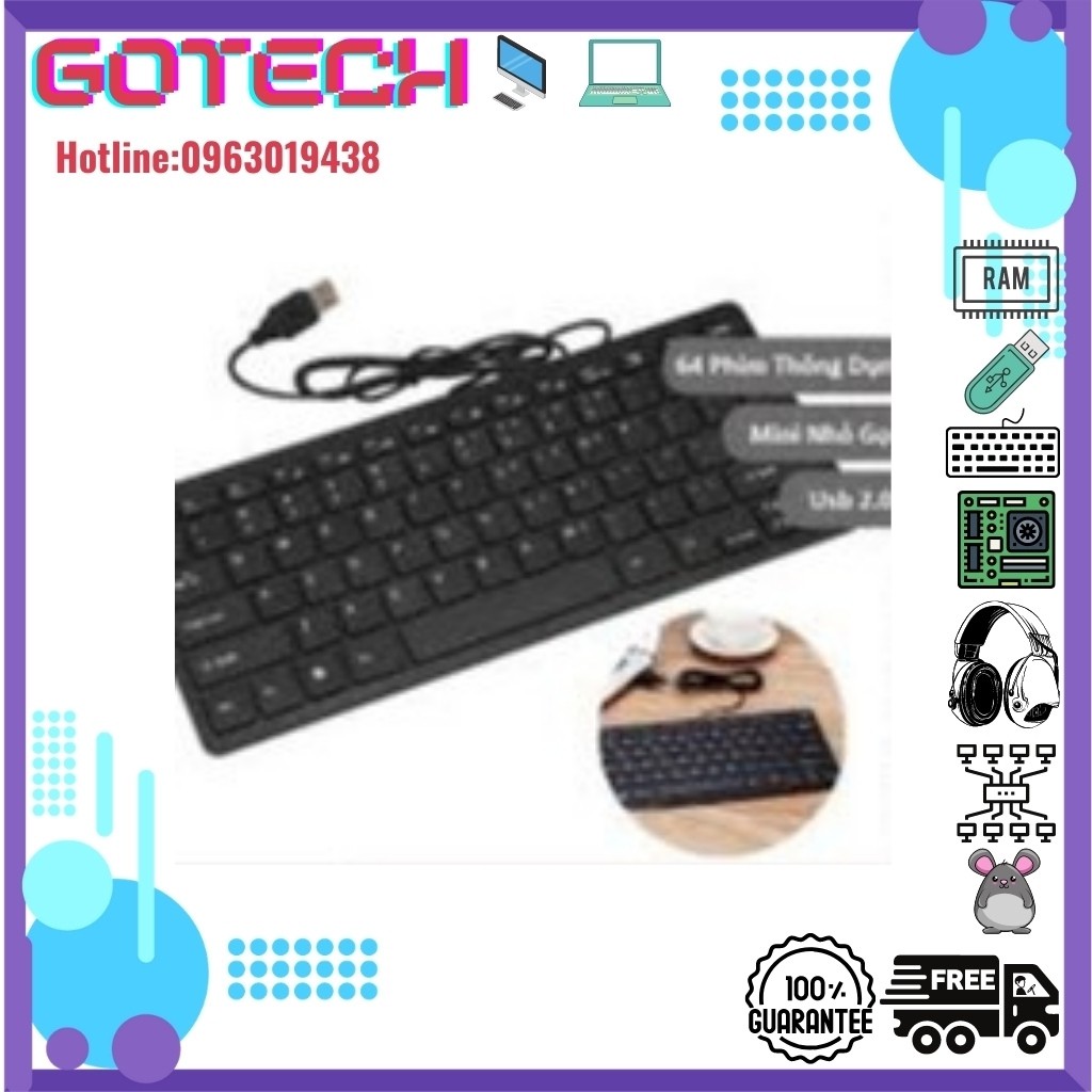 BÀN PHÍM MINI K1000 USB - Full Box - Chất Lượng Tốt, Kiểu Dáng Nhỏ Gọn, Bảo Hành 6 Tháng - 1 Đổi 1