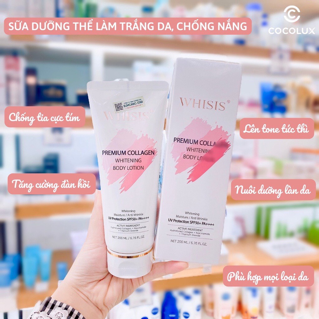 Kem Dưỡng Thể Trắng Da WHISIS Chống Nắng - Premium Collagen Whitening Body Lotion 200ml HÀNG CHÍNH HÃNG