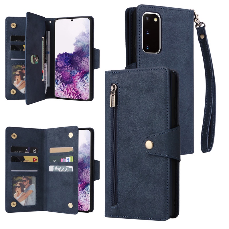 Ốp Điện Thoại Da Màu Đen Dạng Ví Nắp Lật Có Khóa Kéo Cho Samsung Galaxy S22 S21 S20 Plus Ultra S21 FE
