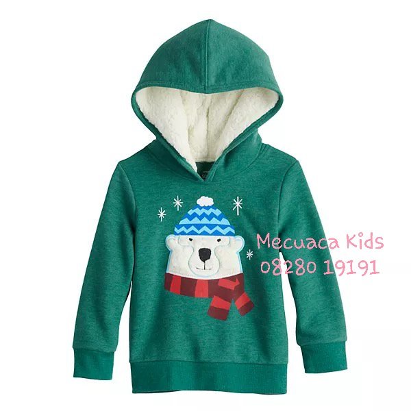 [1-4y] (form to) Áo thu đông có mũ hoddie nỉ bông mickey xanh, gấu cho bé trai xuất dư xịn