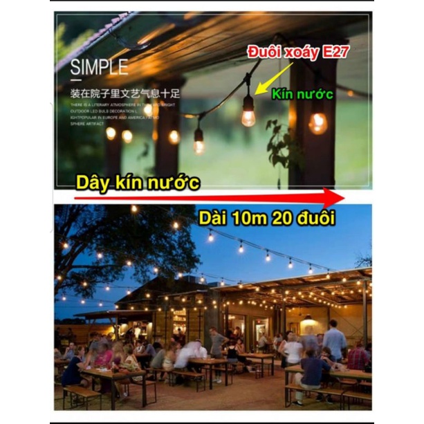 Bộ đuôi đèn 10m 20 đuôi ngoài trời chống nước tuyệt đối