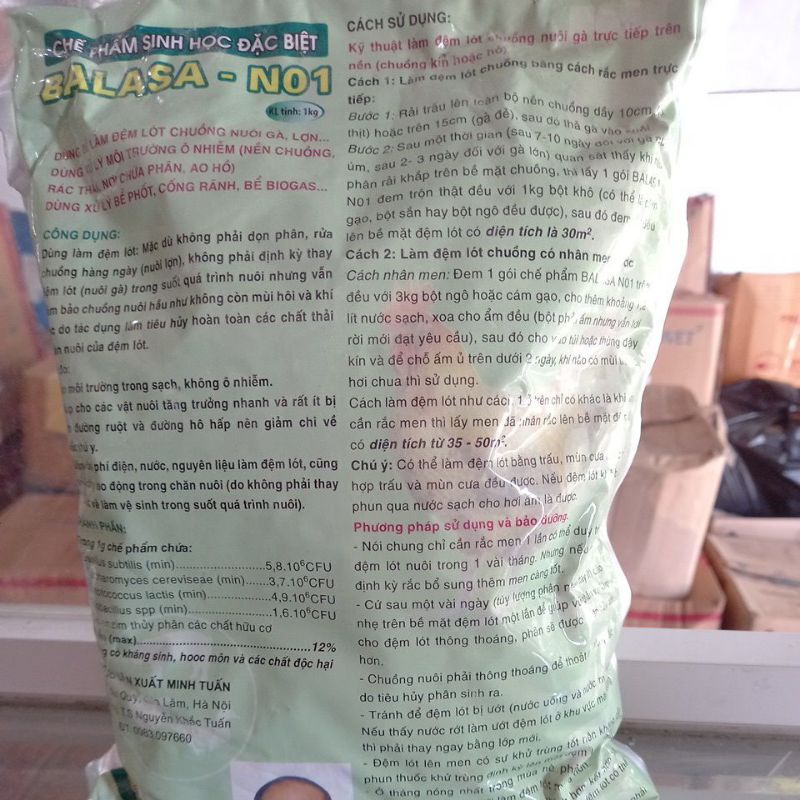 Men vi sinh rắc chuồng balasa N01 1kg hàng chuẩn