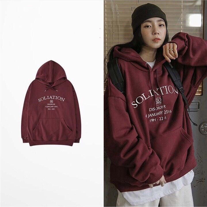 Áo Hoodie Soliation Đỏ PEONYB Nữ [FREESHIP] Sweater form rộng tay bồng, nỉ bông phong cách vintage cá tính Ulzzang | BigBuy360 - bigbuy360.vn