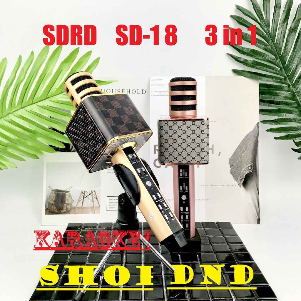 Mic hát kèm loa bluetooth karaoke [SDRD] SD-18 - Mic hát kèm loa - Tự sướng chuyên nghiệp - Nhỏ gọn dễ mang theo - 2 loa