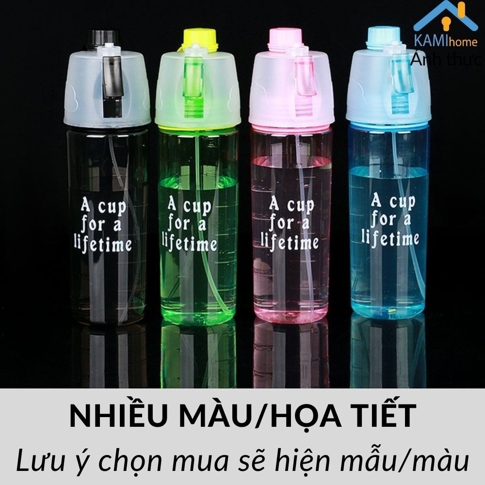 Bình nước thể thao họa tiết dễ thương có Phun sương 600ml Ly cốc giữ cách nhiệt Mã 20014