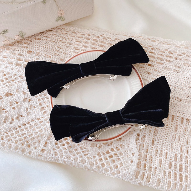 Set 2 Kẹp Tóc Hình Nơ Vải Nhung Thanh Lịch