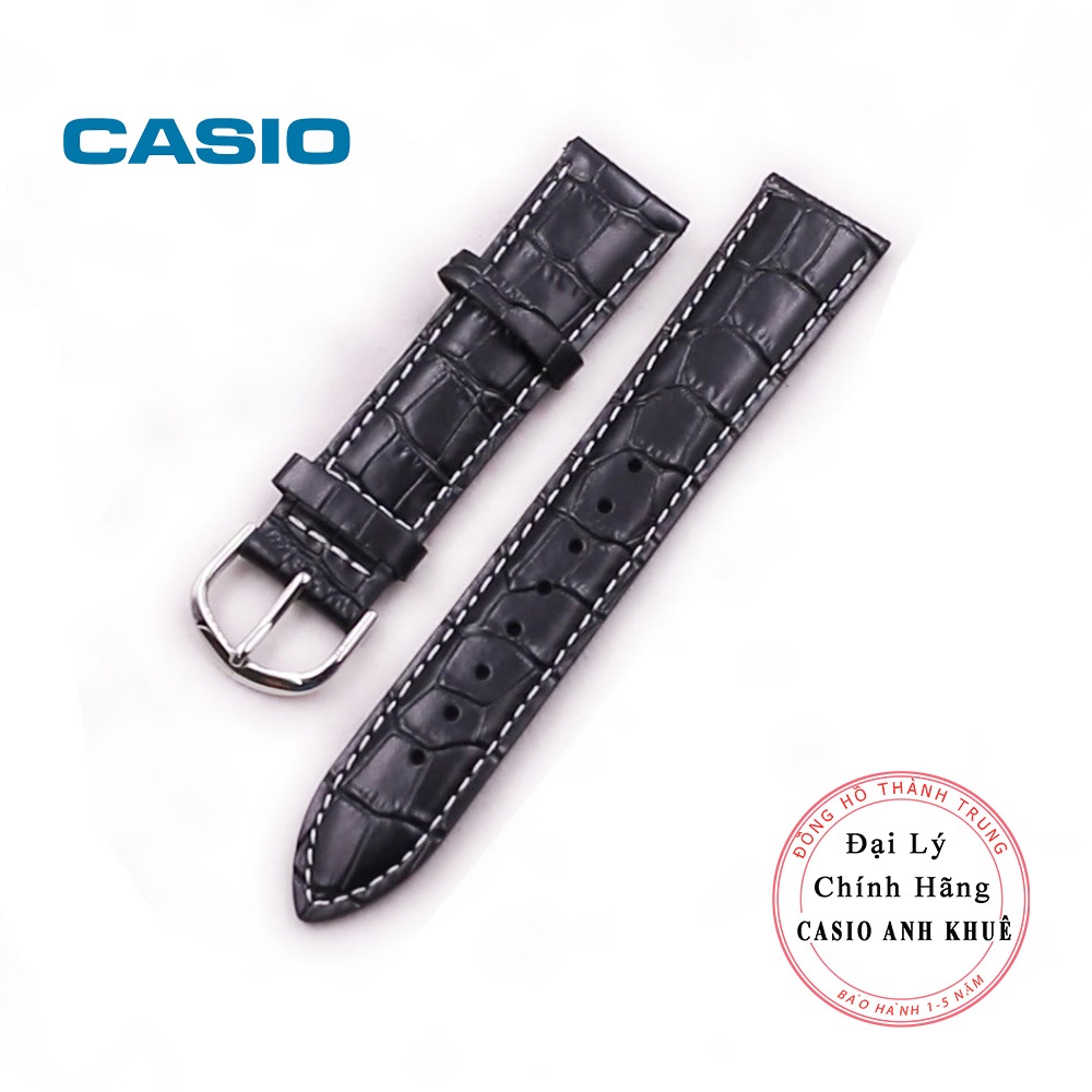 Dây da đồng hồ casio MTP-1303L chính hãng da đen chỉ trắng cỡ 20mm