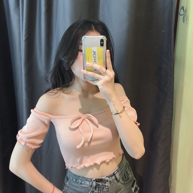 Áo croptop bẹt vai- áo ko có nơ - deal sốc