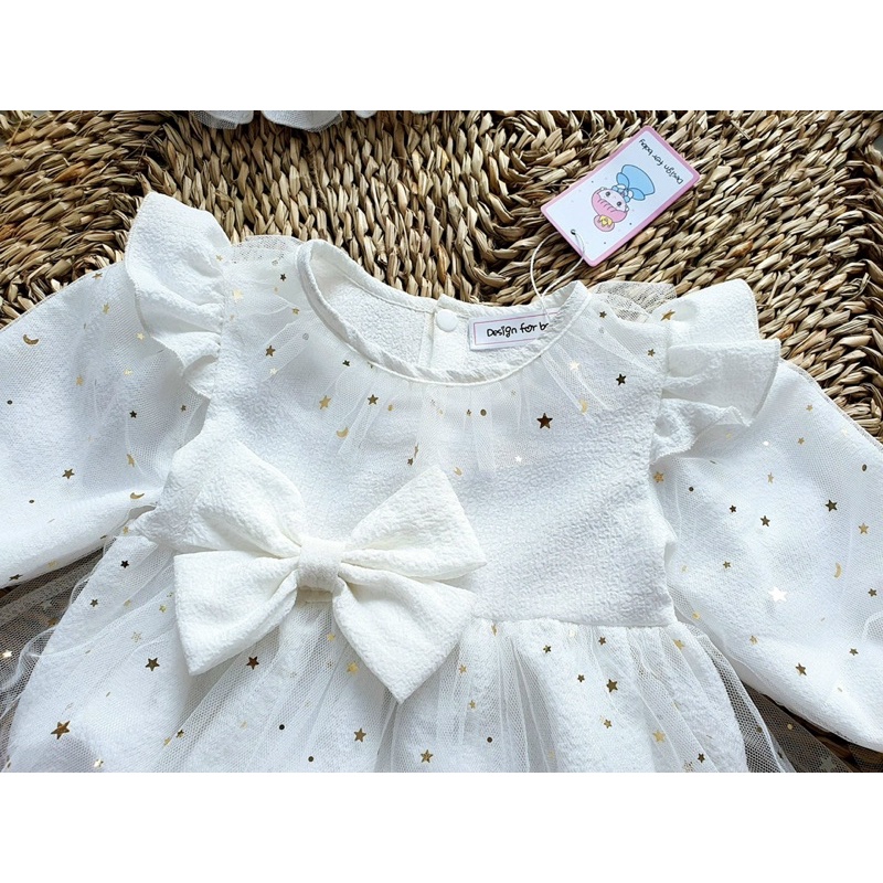 Bodysuit Váy Đỏ Đô, Body Váy Trắng Nơ Ngực Thiết Kế Tươi Tắn Cho Bé