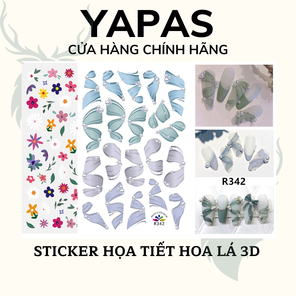 Sticker nơ hoa lá trái tim nail, decal sticker dán móng tay hoa cỏ bốn lá 3D 5D trang trí nail