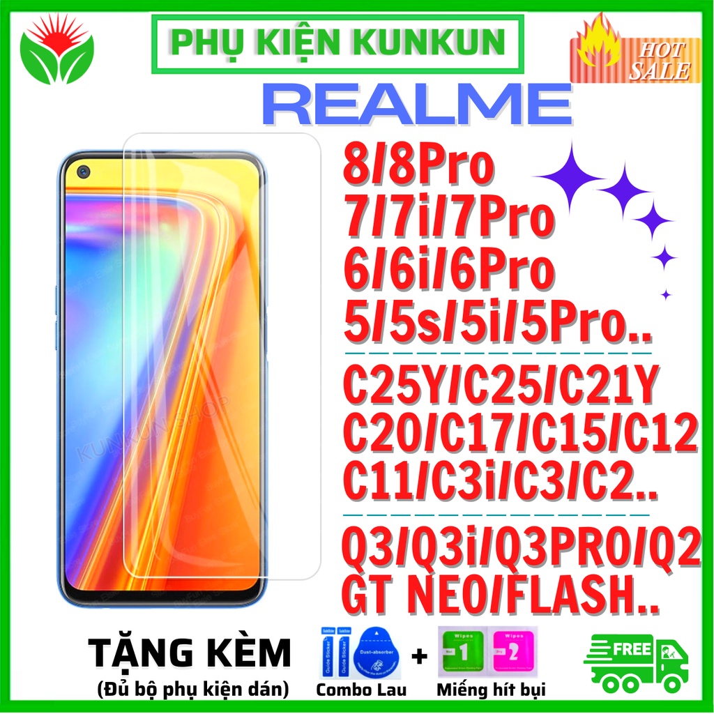 Kính Cường Lực trong suốt Realme 5/5s/5i/5Pro/6/6i/6Pro/7/7i/7Pro/8/8Pro/C25Y/C21Y/C20/C17/C15/C12/C11/C3i - Miếng dán