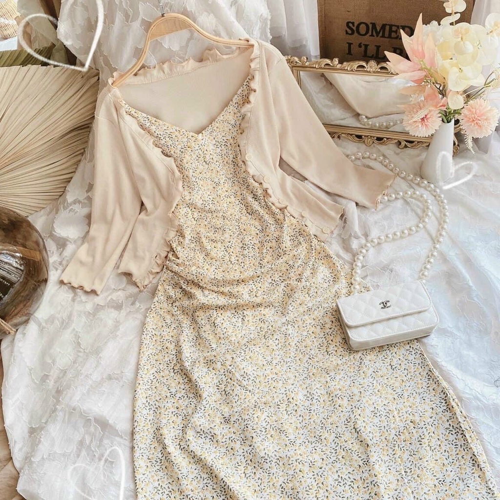 [ĐÃ VỀ HÀNG] SET ĐẦM HAI DÂY CỔ TIM ÁO KHOÁC CADIGAN (❤ω❤) | BigBuy360 - bigbuy360.vn