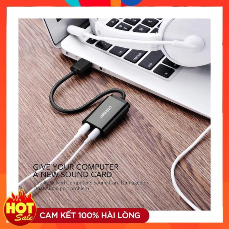 [Chính Hãng] Cáp chuyển USB ra Sound UGREEN 30724 (jack 3.5mm Headphone và Microphone) Màu đen_hàng chính hãng