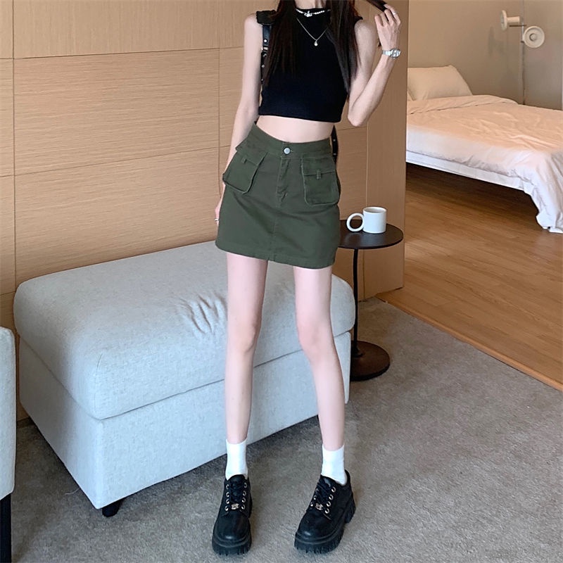 COZOKC Chân Váy Lưng Cao Dáng Ôm Thời Trang retro Dễ Phối Đồ