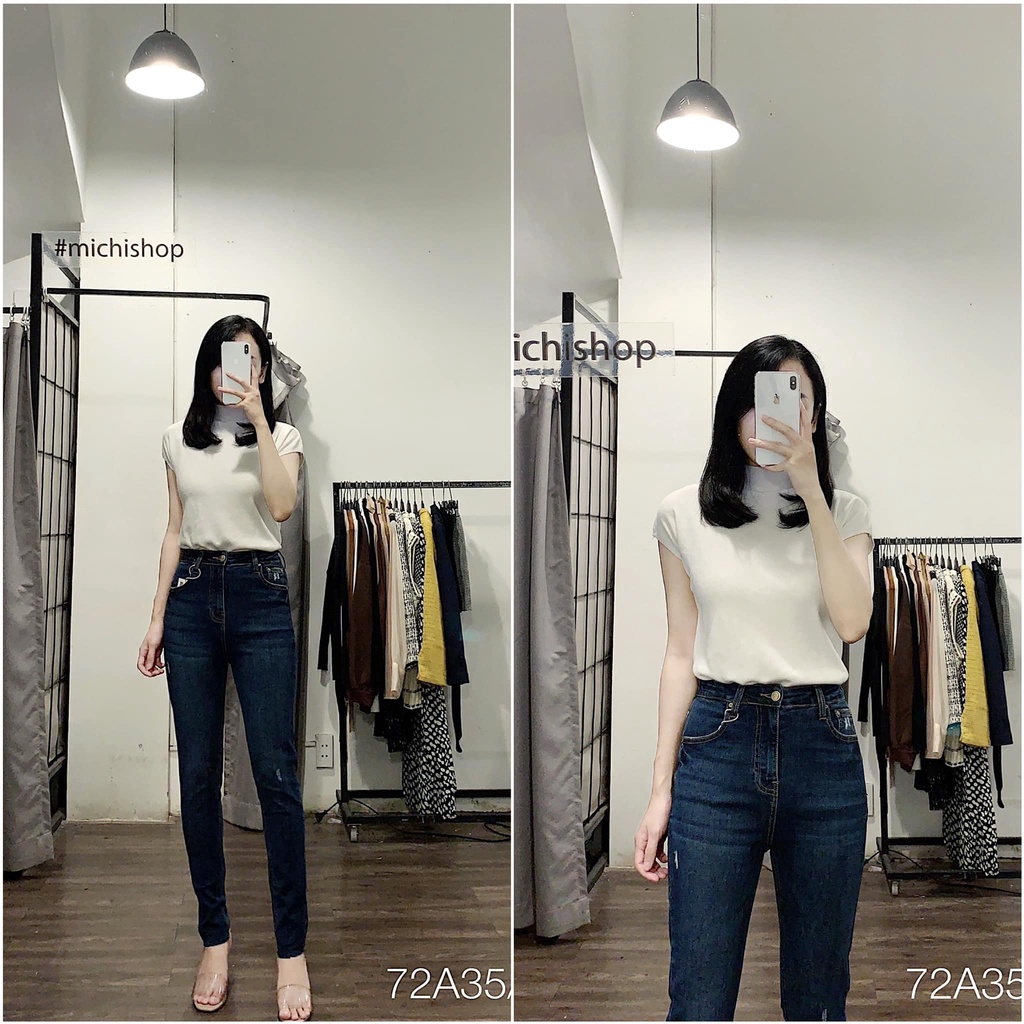 Quần skinny jean cạp cao màu xanh đậm - 84Q01