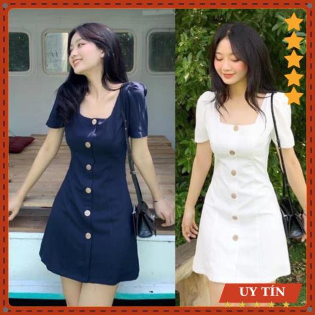 Đầm cổ vuông 6 nút gỗ Eva_home_fashion