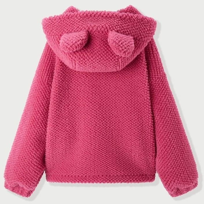 Áo Khoác Hoodie Len Lông Cừu Dáng Rộng In Hình Dâu Tây/Gấu Hồng Dễ Thương Kiểu Nhật Hàn Thời Trang Thu Đông Cho Nữ