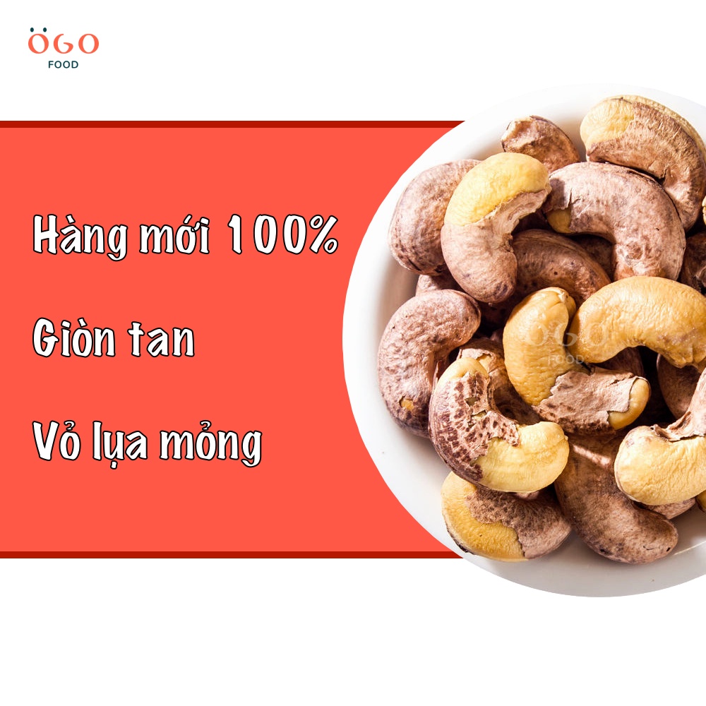 ( FREE SHIP) HẠT ĐIỀU NGUYÊN HẠT NGUYÊN VỎ LỤA MỎNG RANG GIÒN OGO Food - 200g, 500g