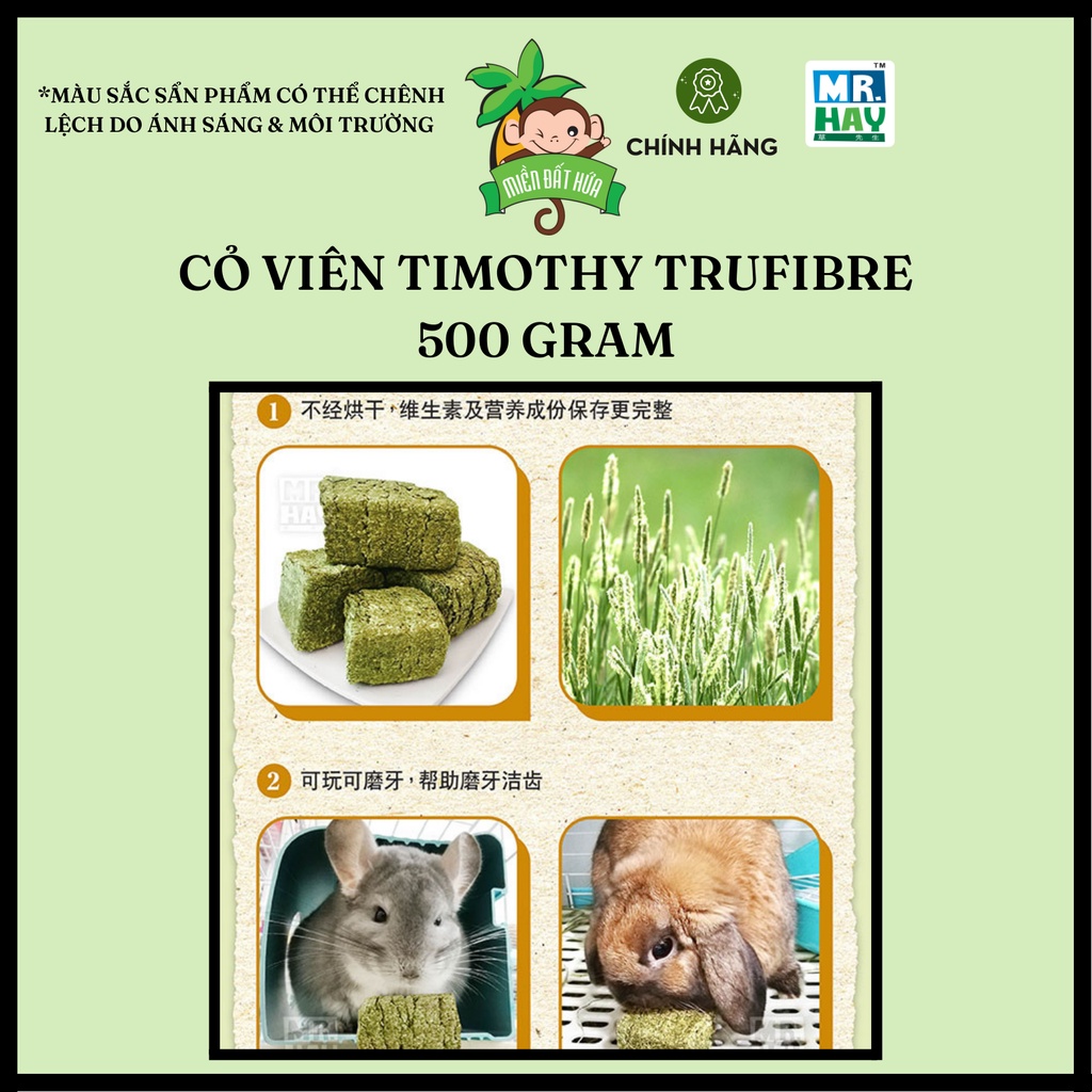 Ăn dặm thỏ bọ - Cỏ viên Timothy Trufibre chính hãng Mr.Hay 500 gram dành cho thỏ, bọ, chinchilla,...