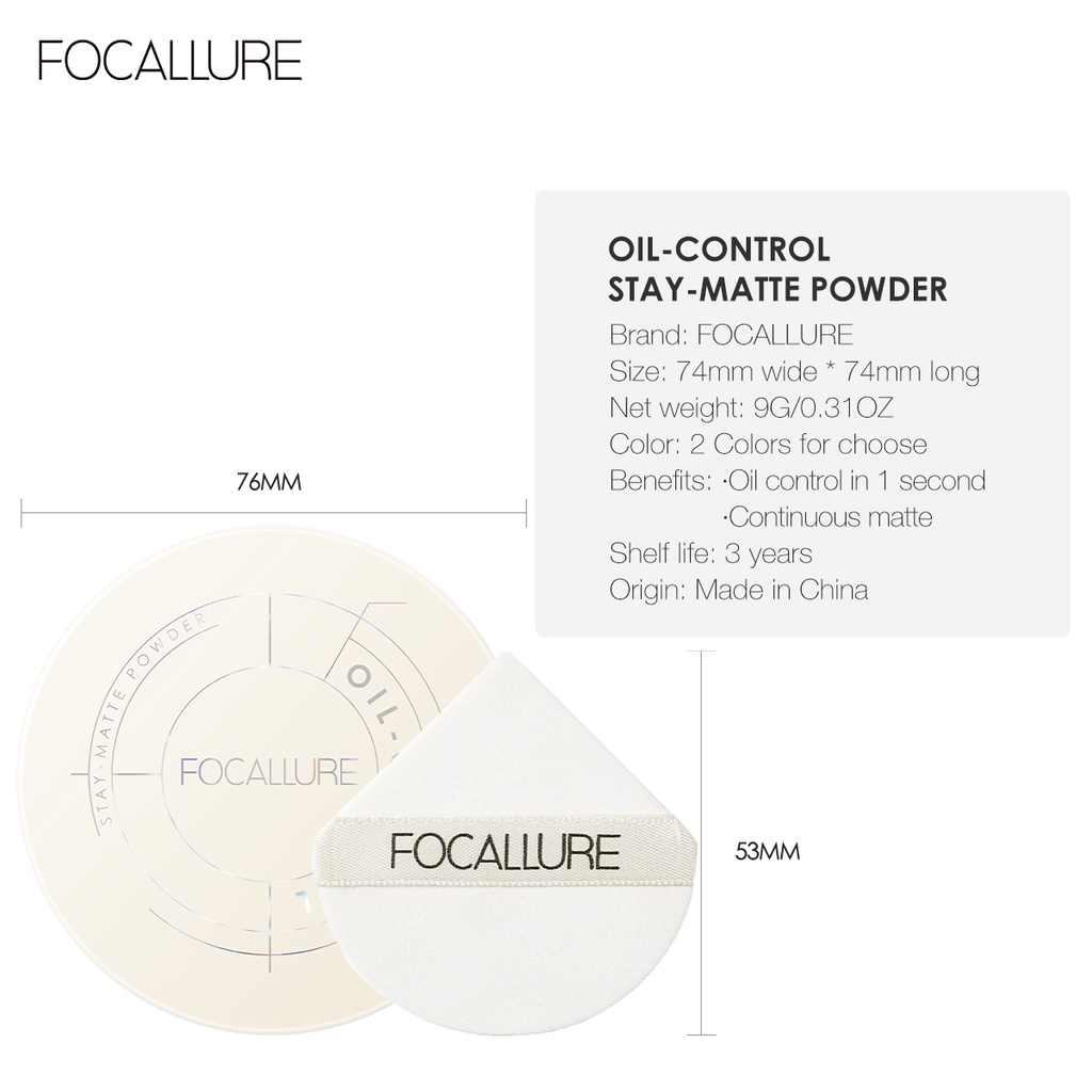 FOCALLURE Stay-Matte Powder Natural Oil-control Matte Long-lasting Waterproof Sweatproof Light-weight Anti-transfer 9g | BigBuy360 - bigbuy360.vn