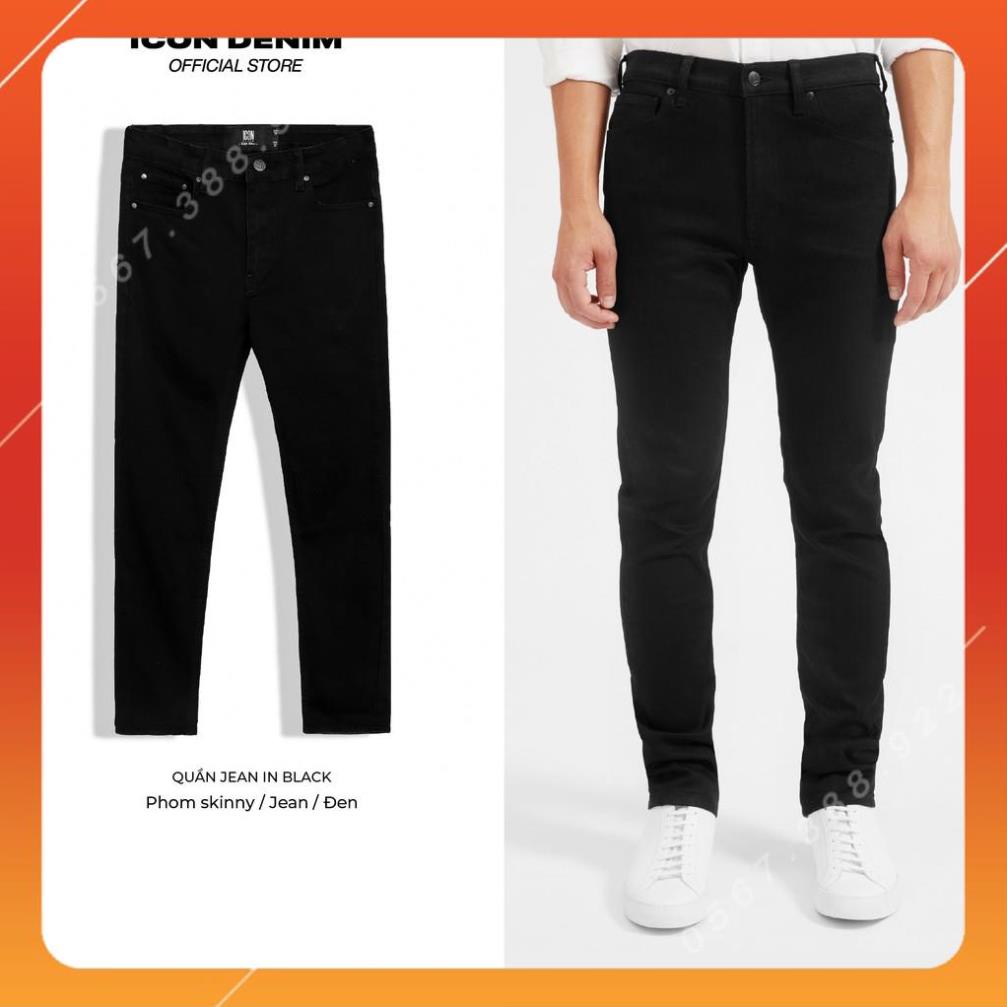 Quần Jean Nam Đen Trơn ICON DENIM Dáng Ôm Skinny Trẻ Trung, Co Giãn Tốt