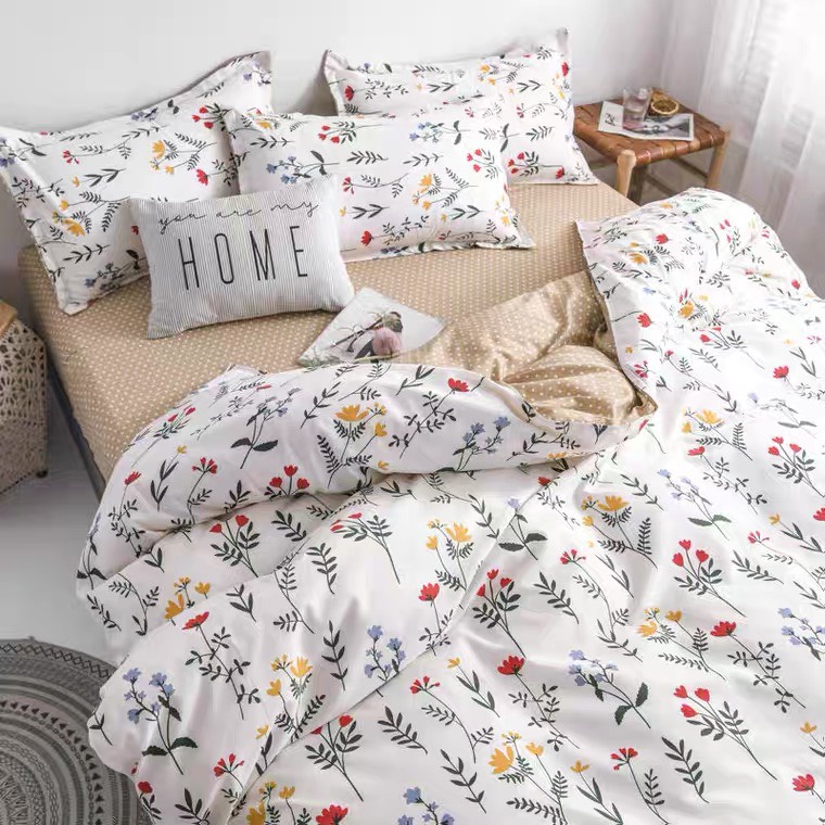 Bộ chăn ga gối cotton poly Lidaco decor phòng ngủ vintage - Hoa mùa hạ ( SP000801 )