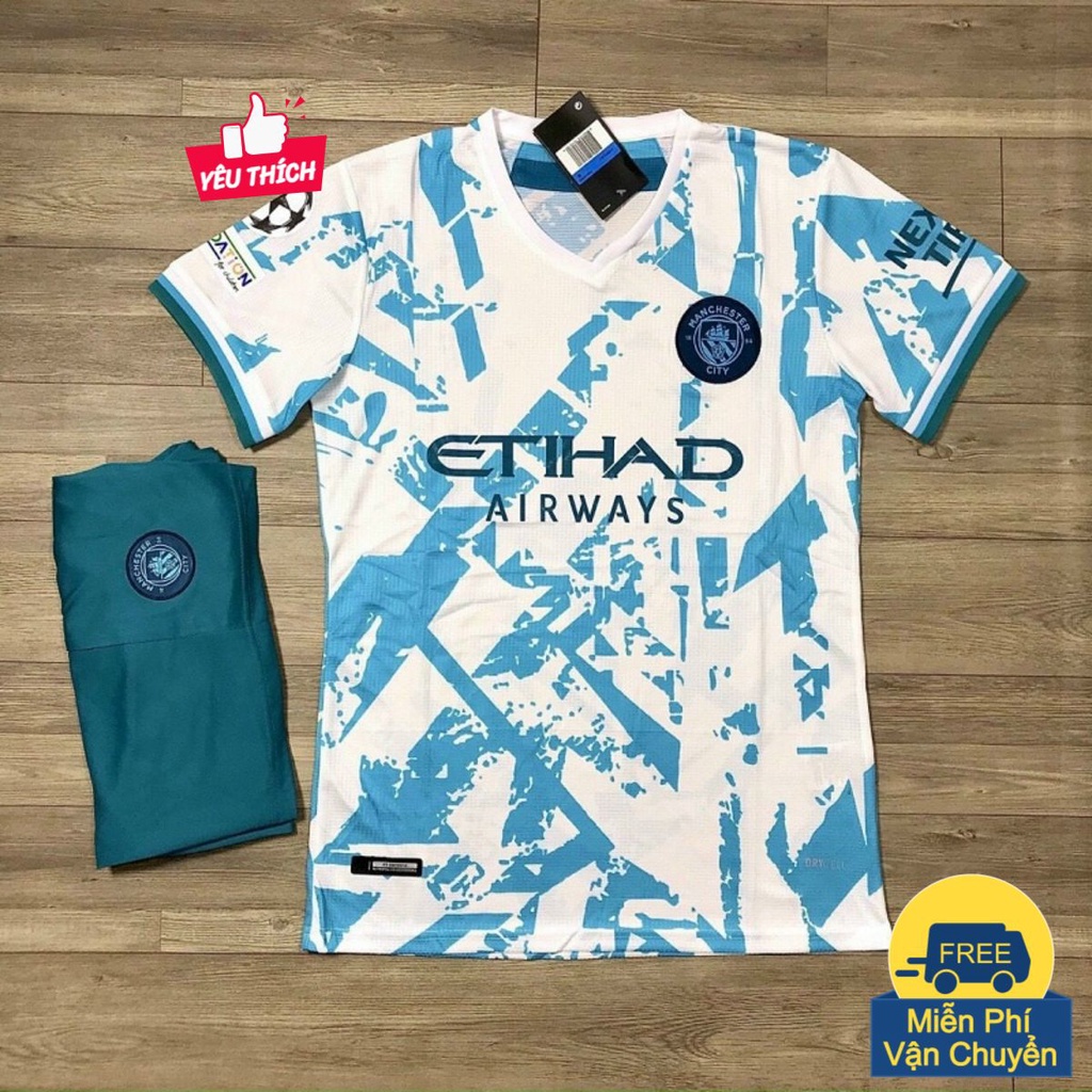 Bộ Quần Áo Đá Banh Manchester City (Man city) 2022 Trắng Nhám Xanh Vải Thái Cực Chất - Áo Đấu Đẹp PP Bởi Be Happy Sport