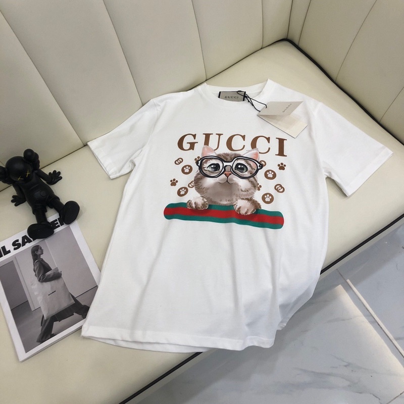 Áo thun nữ tay ngắn thương hiệu Gucci GC cao cấp bản in hình mèo