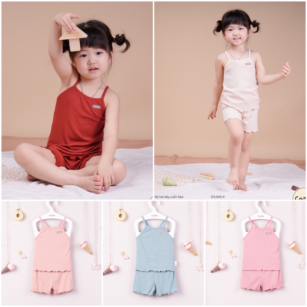 [CHÍNH HÃNG] Bộ quần áo hai dây cuốn bèo bé gái Cookie